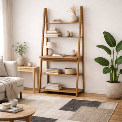 Wyld Haus Athy Brown Oak Ladder Desk With 3 Shelves - image 1