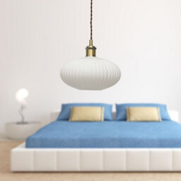 First Choice Lighting Baton - White Ribbed Oval Glass Antique Brass Retro Pendant Fitting - thumbnail 3