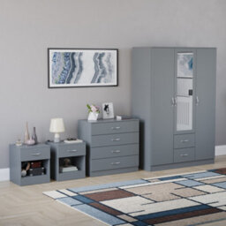 Lassic Vida Designs Riano 4 Piece Bedroom Set (1 Drawer Bedside Chest, 4 Drawer Chest, 3 Door 2 Drawer Mirrored Wardrobe), Grey - thumbnail 6