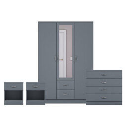 Lassic Vida Designs Riano 4 Piece Bedroom Set (1 Drawer Bedside Chest, 4 Drawer Chest, 3 Door 2 Drawer Mirrored Wardrobe), Grey - thumbnail 8