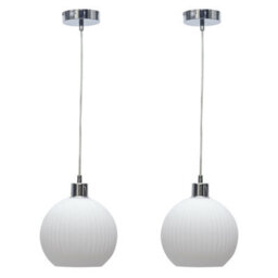 First Choice Lighting Set Of 2 Betchley - White Ribbed Glass Globe With Chrome Pendants - thumbnail 1