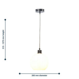 First Choice Lighting Set Of 2 Betchley - White Ribbed Glass Globe With Chrome Pendants - thumbnail 8