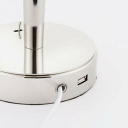 Modern Table Lamp & Usb Charger Nickel & Mink Shade Metal Bedside Feature Light - thumbnail 3