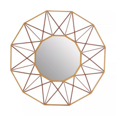 Orsina Geometric Style Wall Mirror, Luxurious Antique Gold Finish Accent Mirror, Round Copper Decorative Mirror - image 1