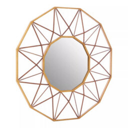 Orsina Geometric Style Wall Mirror, Luxurious Antique Gold Finish Accent Mirror, Round Copper Decorative Mirror - thumbnail 2