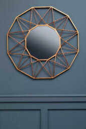 Orsina Geometric Style Wall Mirror, Luxurious Antique Gold Finish Accent Mirror, Round Copper Decorative Mirror - thumbnail 3