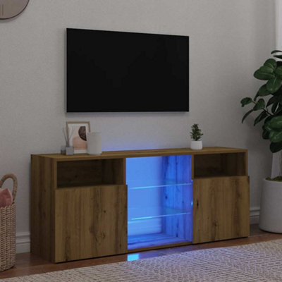 Walplus Tv Cabinet With Led Lights Artisian Oak 120X30X50 Cm Engineered Wood - image 1