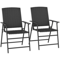 Wyld Haus Luvaka Nene Rattan Black Folding Garden Chairs Set Of 2 - Steel Frame, Pe Rattan, Armrests