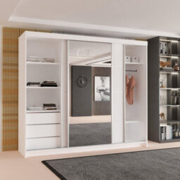Sliding Wardrobes 4 u LTD Modern Sliding Door Wardrobe With Mirror - Spacious Bedroom Storage Cabinet In 4 Colors (White, 250Cm) - thumbnail 3