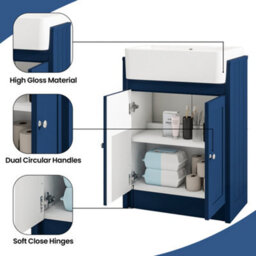 Belofay Vanity Unit With Basin, 600mm Floor-Standing Bathroom Cabinet In High Matt Blue, 1 Tap Hole Ceramic Basin - thumbnail 6
