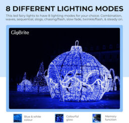 Globrite 20M 200 Led Fairy Lights Blue White Plug In Indoor Outdoor String Lights With 8 Modes - thumbnail 3