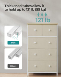 Songmics Drawer Chest, Cloth 5-Drawer Storage Organizer, Dresser, For Lounge, Passage, Baby Room, Camel Yellow And Cream White - thumbnail 4