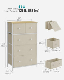 Songmics Drawer Chest, Cloth 5-Drawer Storage Organizer, Dresser, For Lounge, Passage, Baby Room, Camel Yellow And Cream White - thumbnail 2
