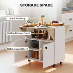 Folding Dining Table, Rolling Drop Leaf Table With Hidden Shelf - thumbnail 4