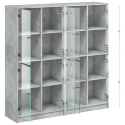 Berkfield Bookcase With Doors Concrete Grey 136X37X142 Cm Engineered Wood - thumbnail 6