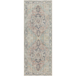 Livabliss Kemer-Washable Green Blue Brown Traditional Vintage Boho Living Dining Rug 80 X 220 Cm Easy Care, Non Shedding
