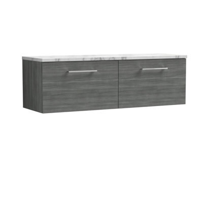 Nuie Arno Wall Hung 2-Drawer Vanity Unit With Laminate Worktop In Carrera Marble - image 1