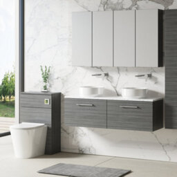 Nuie Arno Wall Hung 2-Drawer Vanity Unit With Laminate Worktop In Carrera Marble - thumbnail 4