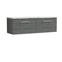 Nuie Arno Wall Hung 2-Drawer Vanity Unit With Laminate Worktop In Carrera Marble - thumbnail 1