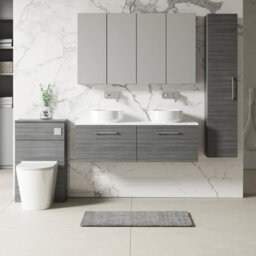 Nuie Arno Wall Hung 2-Drawer Vanity Unit With Laminate Worktop In Carrera Marble - thumbnail 2