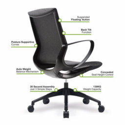 RB UK Nautilus Designs Medium Back Executive Chair With Integrated Height Control And Weight Activated Auto Balance Mechanism, Black - thumbnail 4