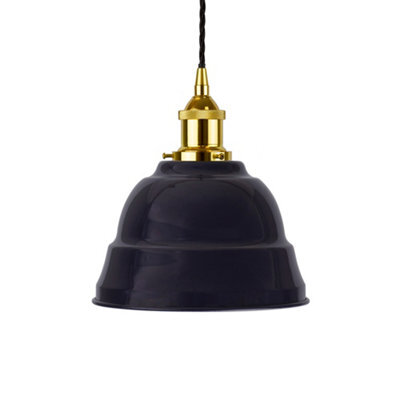 Navy Blue Lincoln Painted Dome Pendant Light With Gold Lamp Holder And Black Twisted Cable - Se Home - image 1
