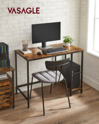Songmics Vasagle Computer Desk, Writing Desk With 2 Shelves On Left Or Right, Steel Frame, Rustic Brown And Ink Black - thumbnail 7