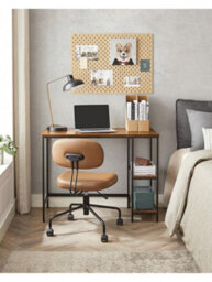 Songmics Vasagle Computer Desk, Writing Desk With 2 Shelves On Left Or Right, Steel Frame, Rustic Brown And Ink Black - thumbnail 2