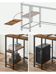Songmics Vasagle Computer Desk, Writing Desk With 2 Shelves On Left Or Right, Steel Frame, Rustic Brown And Ink Black - thumbnail 3