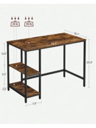 Songmics Vasagle Computer Desk, Writing Desk With 2 Shelves On Left Or Right, Steel Frame, Rustic Brown And Ink Black - thumbnail 5