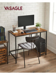 Songmics Vasagle Computer Desk, Writing Desk With 2 Shelves On Left Or Right, Steel Frame, Rustic Brown And Ink Black - thumbnail 1