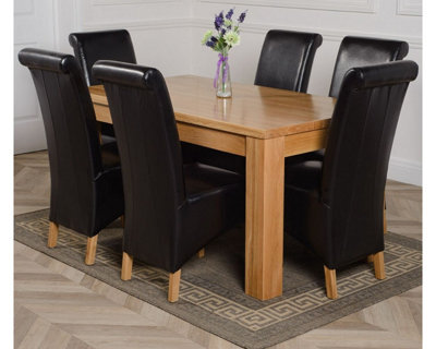 That's Furniture Dakota 152 X 87 Cm Chunky Medium Oak Dining Table And 6 Chairs Dining Set With Montana Black Leather Chairs - image 1