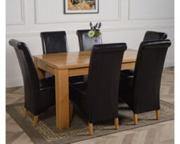 That's Furniture Dakota 152 X 87 Cm Chunky Medium Oak Dining Table And 6 Chairs Dining Set With Montana Black Leather Chairs - thumbnail 3