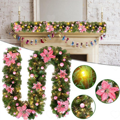 Amorly 8.8Ft Christmas Pre Lit Rattan Vine Garland, Battery Powered Illuminated Hanging Ornament, Artificial Cedar Decor For Fireplace - image 1