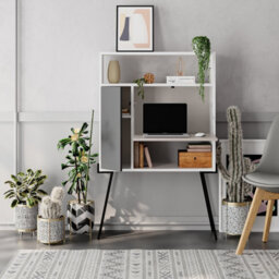 Decortie Tatti Modern Desk White Mocha Grey Anthracite Grey Multipurpose Laptop Modern Desk With Bookcase Width 83.5Cm - thumbnail 7