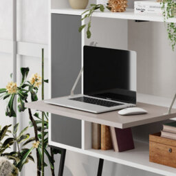 Decortie Tatti Modern Desk White Mocha Grey Anthracite Grey Multipurpose Laptop Modern Desk With Bookcase Width 83.5Cm - thumbnail 4