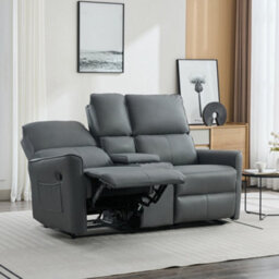 More4Homes Madrid 2 Seater W Console Manual Recliner Air Leather Sofa (Grey) - thumbnail 8