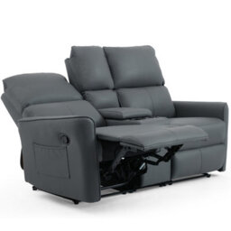 More4Homes Madrid 2 Seater W Console Manual Recliner Air Leather Sofa (Grey) - thumbnail 4