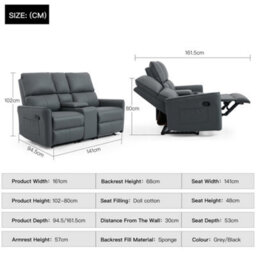 More4Homes Madrid 2 Seater W Console Manual Recliner Air Leather Sofa (Grey) - thumbnail 9