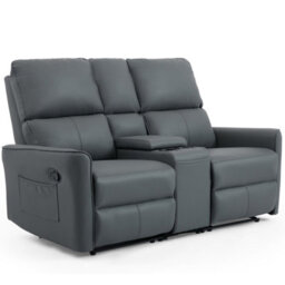 More4Homes Madrid 2 Seater W Console Manual Recliner Air Leather Sofa (Grey) - thumbnail 2