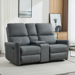 More4Homes Madrid 2 Seater W Console Manual Recliner Air Leather Sofa (Grey) - thumbnail 1