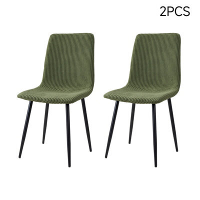 Living And Home Set Of 2 Dark Green Corduroy Upholstered Dining Chairs With Black Metal Legs, 89Cm H - image 1