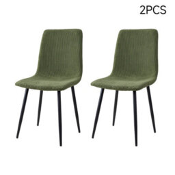 Living And Home Set Of 2 Dark Green Corduroy Upholstered Dining Chairs With Black Metal Legs, 89Cm H