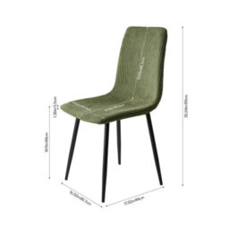Living And Home Set Of 2 Dark Green Corduroy Upholstered Dining Chairs With Black Metal Legs, 89Cm H - thumbnail 6