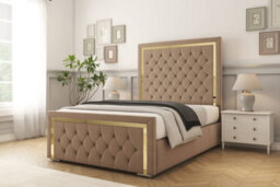 "Sloomy Sofia Gold Mink Plush Bed Frame With Mattress With 50"" Upholstered Headboard 4' Small Double" - thumbnail 2