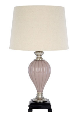 Orsina Pleated Glass Table Lamp, Tonal Pink & Natural Linen Shade, Stepped Iron Base Lamp For Bedside Or Lounge - image 1