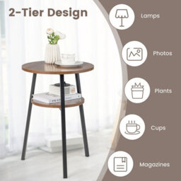 Gainoom Round Side Table Wooden 2-Tier Sofa End Table Beside Accent Table W/ Storage Shelf - thumbnail 5