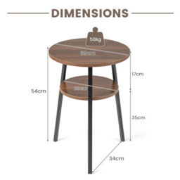Gainoom Round Side Table Wooden 2-Tier Sofa End Table Beside Accent Table W/ Storage Shelf - thumbnail 2