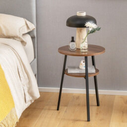 Gainoom Round Side Table Wooden 2-Tier Sofa End Table Beside Accent Table W/ Storage Shelf - thumbnail 3