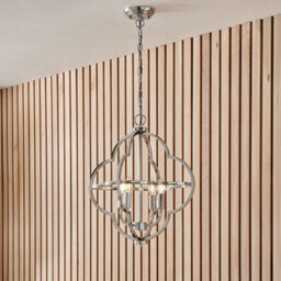 Pacific Lifestyle Amine Chrome Metal 4 Light Fleur De Lys Pendant